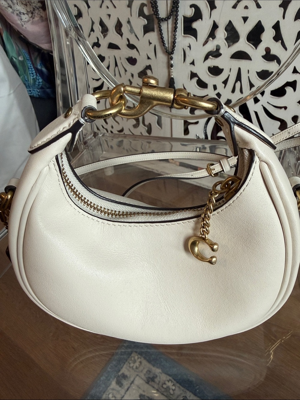 Coach Cream Crescent Shoulder Bag with Gold Hardware